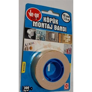 Vege Çift Taraflı Köpük Montaj Bandı (Iç Ortam) 19MM x 1.5mt