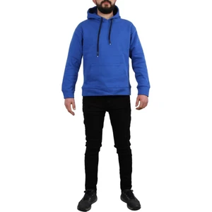 Kapşonlu Üç Iplik Şardonlu Düz Sweat - Saks Mavi