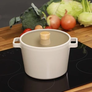 Fika Alüminyum Döküm Cam Kapaklı Derin Tencere Krem 22 cm