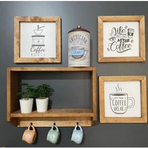 Wood Home Works Kahve Köşesi Gerçek Ahşap Terekli  Mutfak Tablo Seti Dekor