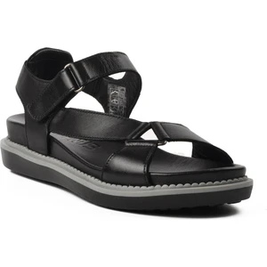 202064Y Siyah Hakiki Deri Kadın Sandalet