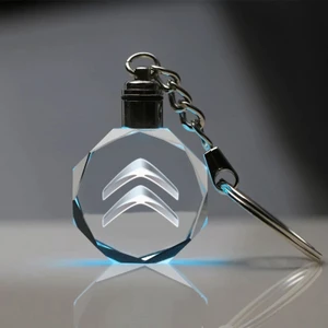 Mert Kristal Citroen Logolu 2d Patlatma Kristal LED Işıklı Anahtarlık, Araba Anahtarlığı