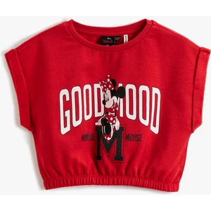 Minnie Mouse Crop Tişört Baskılı Lisanslı Kısa Kollu Beli Lastikli Bisiklet Yaka