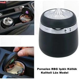Araç ve Ev Rgb Değişebilen Işıklı Küllük Porselen Iç Havza Krom Renk Kaliteli