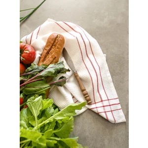 Waffle %100 Pamuk Mutfak Havlusu Ekru / Kırmızı 50x76