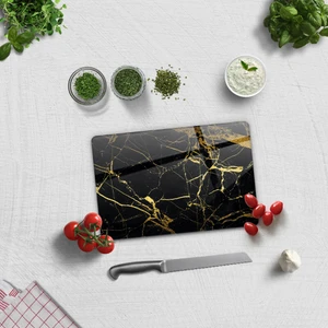 Altın Detaylı Siyah Mermer | Cam Kesme Tahtası - Cam Kesme Tablası | 20cm X 30cm