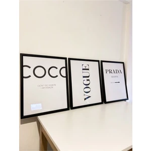 Cadde Hediye Coco Vogue Prada Yazılı   Ahşap Duvar Tablosu  60CM 3 Parça