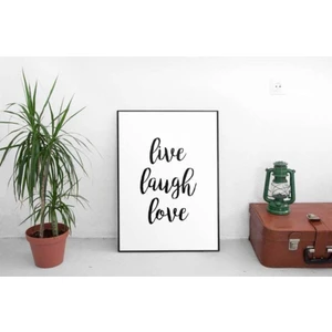 Cadde Hediye "live Laught Love" Yazılı Siyah Çerçeveli Ahşap Duvar Tablosu