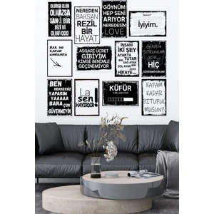 Hediyeni Kap Sözler Temalı 12 Parça Ahşap Poster Tablo Duvar Dekoru