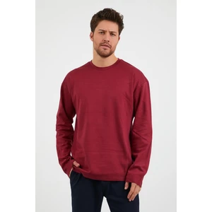 Erkek Günlük Bisiklet Yaka Rahat Oversize Spor Sweatshirt Bordo