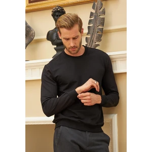 Erkek Basic Bisiklet Yaka Rahat Kalıp Düz Sweatshirt Siyah