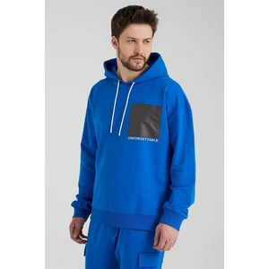 Erkek Oversize Kapüşonlu Sweatshirt Saks