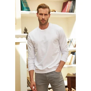Erkek Basic Bisiklet Yaka Rahat Kalıp Düz Sweatshirt Beyaz