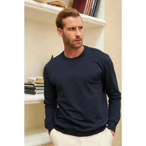 Erkek Basic Bisiklet Yaka Rahat Kalıp Düz Sweatshirt Lacivert