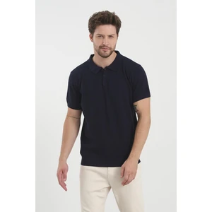 Erkek Polo Yaka Jakarlı Triko T-Shirt Lacivert