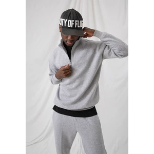 Erkek Gri Fermuarlı Oversize Sweatshirt