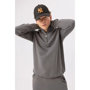 Erkek Antrasit Fermuarlı Oversize Sweatshirt