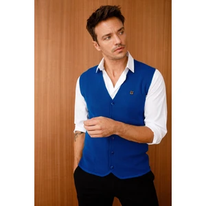 Desen Triko Erkek Iki Renk Çelik Örgü Ince Triko Yelek Saks