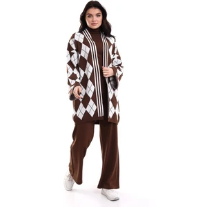 Kahverengi Baklava Desenli Triko Alt-Üst-Ic Takım