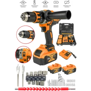 Germany Steel 128 Vf Bakır Sargılı Darbeli Şarjlı Matkap Çift Akülü Metal Şanzıman Vidalama 39 Parça Setli