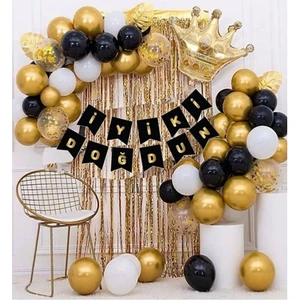 Parti Sürprizi Kral Taçlı Balon Zinciri Doğum Günü Seti Iyi Ki Doğdun Doğum Günü Set