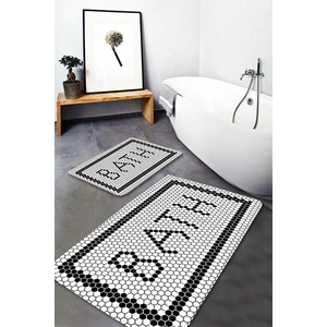 Marka Halı Dijital Baskılı Kaymaz Taban Black Bath Yıkanabilir 2li Banyo Halısı Paspas Klozet Takımı