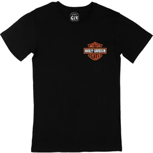 Sarı Harley Davidson Cycles Cep Logo Tasarımlı Siyah Tişört