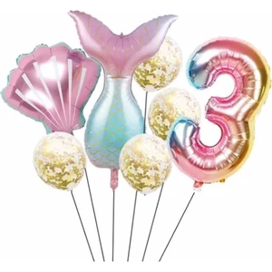 Bal10 Dünyası Deniz Konsept Kuyruk Folyo Set Konsept Doğum Günü Set 3 Yaş Balon