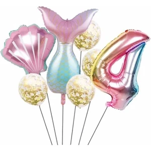 Bal10 Dünyası Deniz Konsept Kuyruk Folyo Set Konsept Doğum Günü Set 4 Yaş Balon