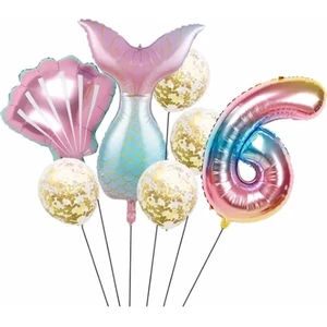 Bal10 Dünyası Deniz Kızı Kuyruk Folyo Set Konsept Doğum Günü Set 6 Yaş Balon