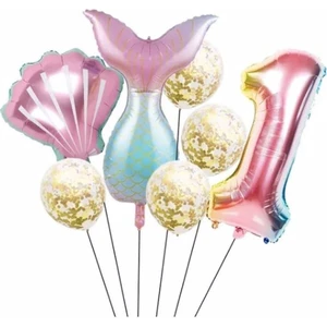 Bal10 Dünyası Deniz Kızı Kuyruk Folyo Set Konsept Doğum Günü Set 1 Yaş Balon