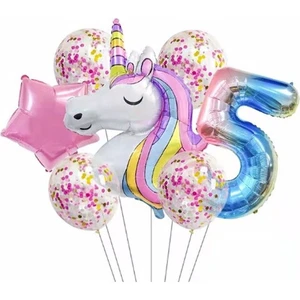 Bal10 Dünyası Unicorn Balon Folyo Set Konsept Doğum Günü Set Yaş 5