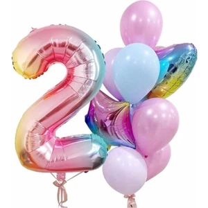 Bal10 Dünyası Gökkuşağı Balon Renkli Yaş Balon Rakam Konsept Yaş 2