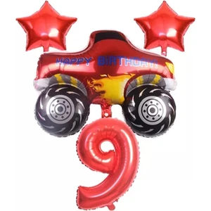Bal10 Dünyası Kırmızı Jeep Araba Temalı Balon Seti Yaş 9