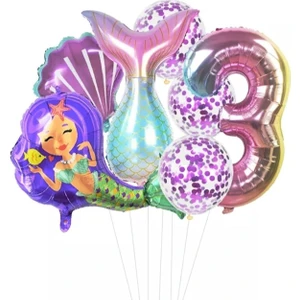 Best Parti Deniz Kızı Kuyruğu Deniz Kabuğu Rakam Balon Seti 3 Yaş