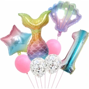 Bal10 Dünyası  Deniz Kızı 1 Yaş Rakam Balon Doğum Günü Set
