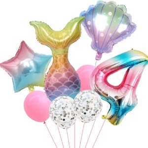 Bal10 Dünyası  Deniz Konsept 4 Yaş Rakam Balon Doğum Günü Set