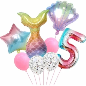 Bal10 Dünyası  Deniz Kızı 5 Yaş Rakam Balon Doğum Günü Set