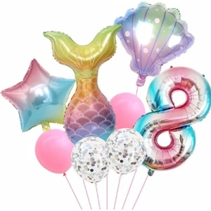 Bal10 Dünyası  Deniz Kızı 8 Yaş Rakam Balon Doğum Günü Set