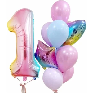 Bal10 Dünyası Gökkuşağı Balon Renkli Yaş Balon Rakam Konsept Yaş 1