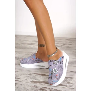 Blum Sabo Terlik Gri Sağlık Desen Kadın Airmax Taban Tam Ortopedik Anatomik Hastene, Doktor, Hemşire, Aşçı Sabo Terlik
