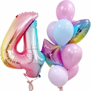 Rönesans Parti Gökkuşağı Balon Renkli Yaş Balon Rakam Konsept Yaş 4
