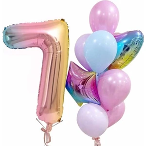 Rönesans Parti Gökkuşağı Balon Renkli Yaş Balon Rakam Konsept Yaş 7