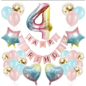 Rönesans Parti Renkli Folyo Balon Rakam Set Dogum Günü Süsü Yaş 4