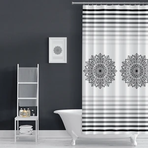 Tropik Home Siyah Çizgili Banyo Perdesi, 180 x 200 cm Duş Perdesi-Tek Kanat Banyo Duş Perdesi- C Halka Hediyeli