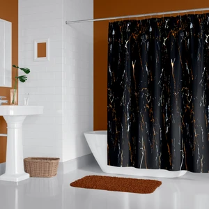 Tropik Home Siyah Mermer Desenli Banyo Perdesi, 180X200CM Duş Perdesi-Tek Kanat Duş Perdesi-C Halkalı