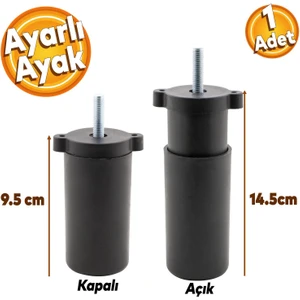 Ayarlanabilir Gizli Mobilya Kanepe Baza Koltuk M8 Civatalı Vidalı Orta Destek Ayağı Ayak Siyah 9.5cm
