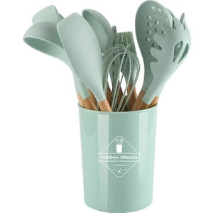 Ahşap Saplı Silikon 12'li Mutfak Aracı Spatula Kaşık Seti (Yurt Dışından)