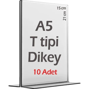 A5 T-Tipi Dikey (10 Adet) Şeffaf Pleksi 15x21 cm Föylük Fiyatlık Menü Broşürlük Kafe Restorant Beyaz eşya mobilya mağazaları için Etiketlik (10 Adet)