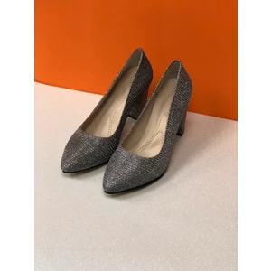 9 Cm. Kalın Topuklu Kadın Simli Stiletto Ayakkabı